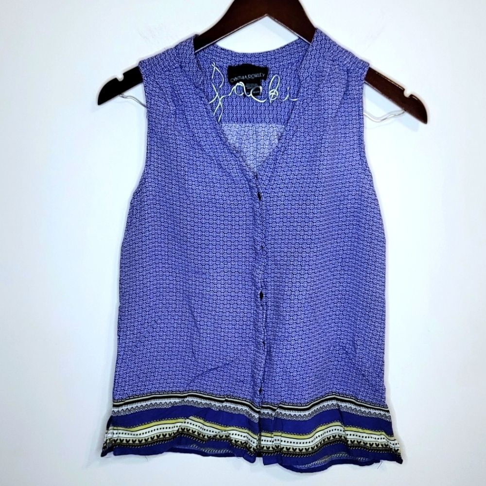 Cynthia Rowley Blue Sleeveless Button Up Top Size Small